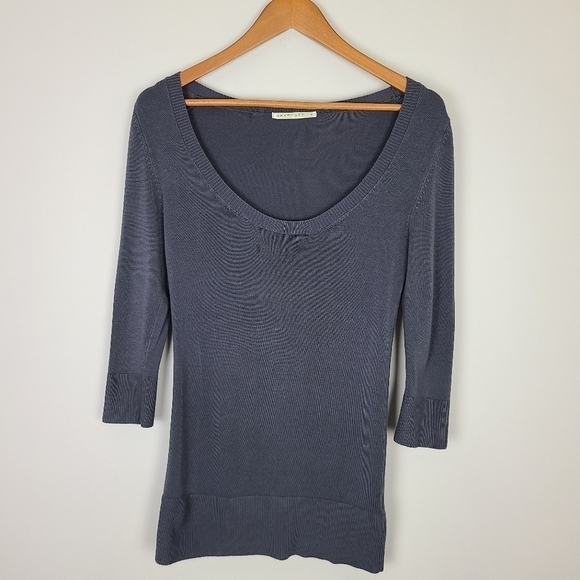 Smart Set Gray 3/4 Sleeve Deep Scoop Neck Fine Knit Long Sweater Medium - Picture 8 of 16